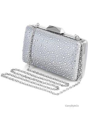 Rhinestone Evening Clutch with Two Chains Metal Frame Purse